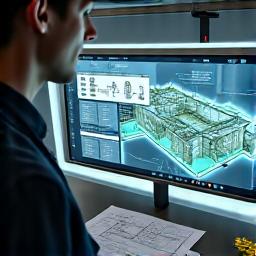 地熱ヒートポンプシステムの設計図をチェックするエンジニア
