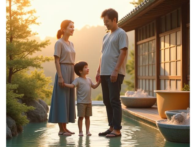 地熱エネルギー見学ツアーを楽しむ家族連れ