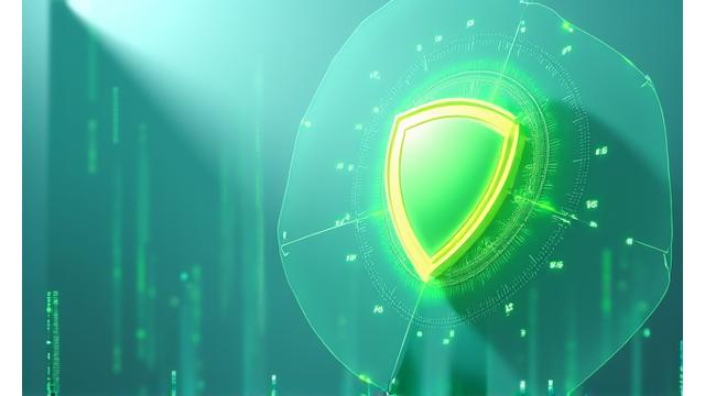 データの安全性を象徴する盾のイラストとデジタル情報を保護するイメージ